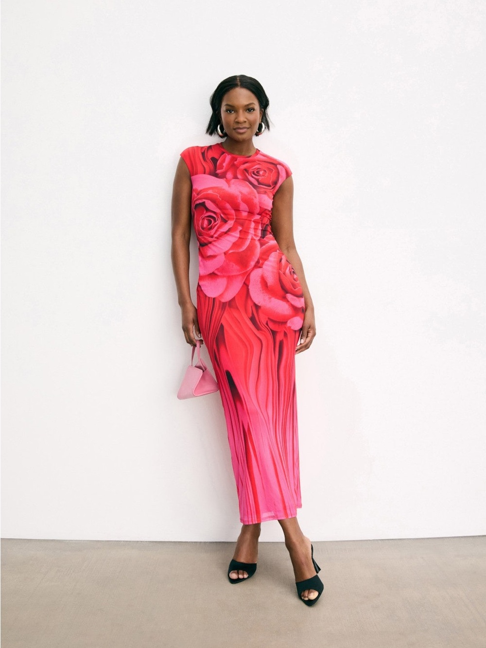 AFRM Floral Pink Bodycon Midi Dress size XS